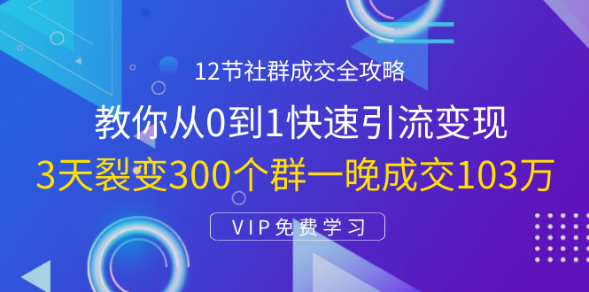 12节社群成交全攻略：从0到1快速引流变现，3天裂变300个群一晚成交103万-优才资源站