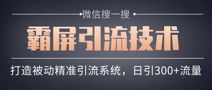 微信搜一搜霸屏引流技术，打造被动精准引流系统，轻松日引300+流量-优才资源站