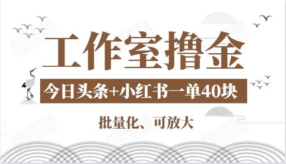 工作室撸金二件套：撸今日头条原创收益+小红书一单利润40块项目-优才资源站