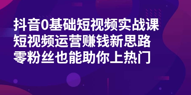 抖音0基础短视频实战课，短视频运营赚钱新思路，零粉丝也能助你上热门-优才资源站