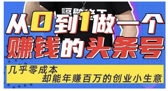 佬王·从0到1做一个赚钱的头条号，几乎零成本，却能年赚百万的创业项目-优才资源站
