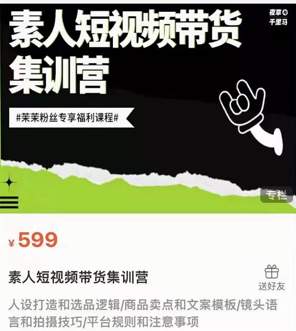 夜草与千里马素人短视频带货集训营，薛辉团队价值599-优才资源站