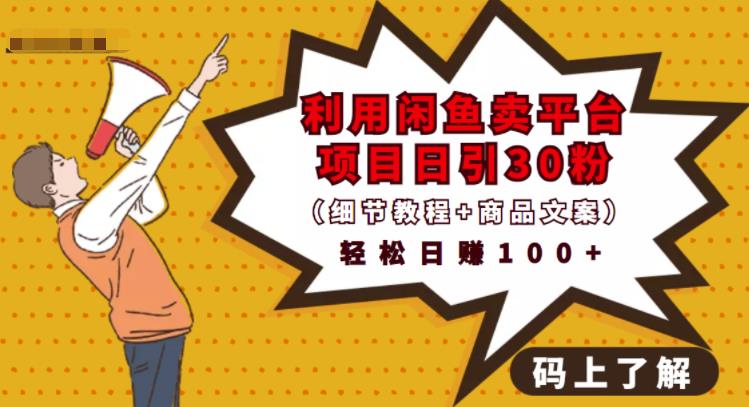 利用闲鱼卖平台项目课程资源日引流30+精准粉丝，轻松日赚100+，积累人脉可实现二次变-优才资源站