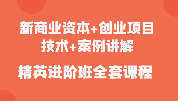 新商业资本+创业项目，技术+案例讲解，精英进阶班全套课程-优才资源站