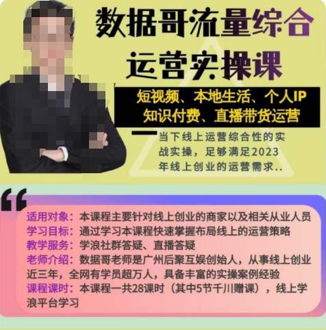 数据哥流量综合运营实操课：短视频、本地生活、个人IP知识付费、直播带货运营-优才资源站