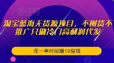 淘宝蓝海无货源项目，不囤货不推广只做冷门高利润代发，花一半时间赚10倍钱-优才资源站