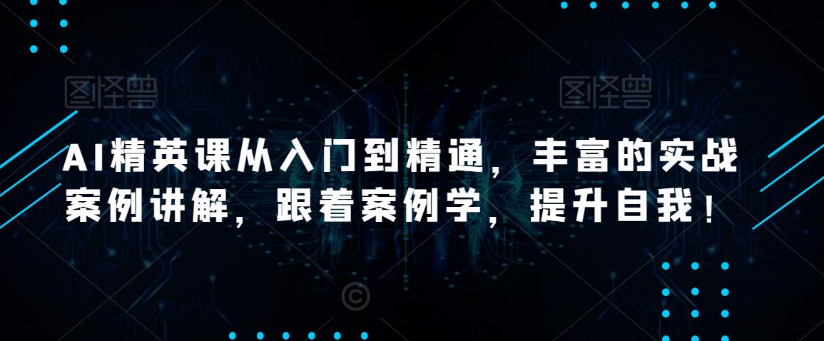 AI精英课从入门到精通，丰富的实战案例讲解，跟着案例学，提升自我！-优才资源站