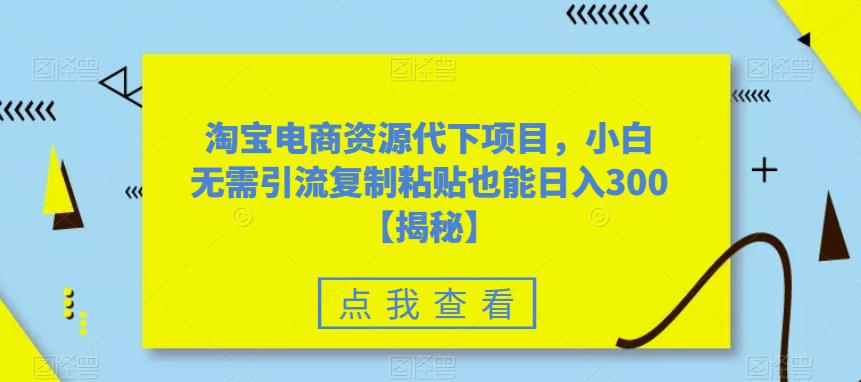 淘宝电商资源代下项目，小白无需引流复制粘贴也能日入300＋【揭秘】-优才资源站
