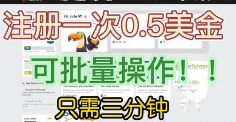 国外项目注册一次0.5美金，只需三分钟无脑操作，可批量同时放大操作，小白工作室福利【揭秘】-优才资源站