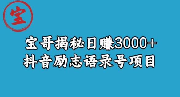 宝哥揭秘日赚3000+抖音励志语录号短视频变现项目-优才资源站