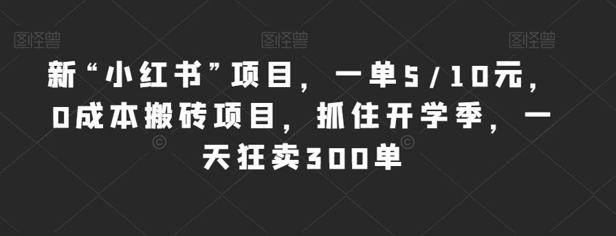 新“小红书”项目，一单5/10元，0成本搬砖项目，抓住开学季，一天狂卖300单【揭秘】-优才资源站