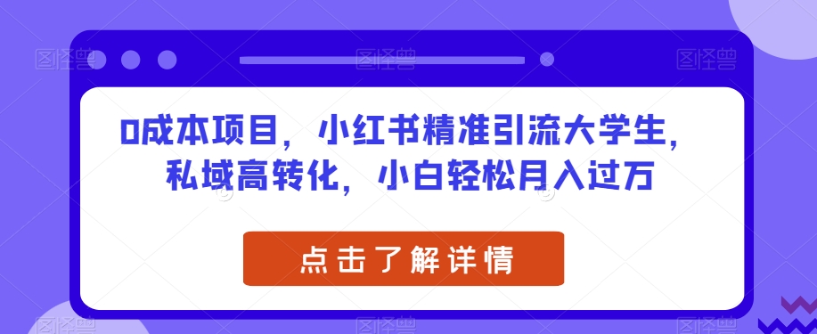 0成本项目，小红书精准引流大学生，私域高转化，小白轻松月入过万【揭秘】-优才资源站