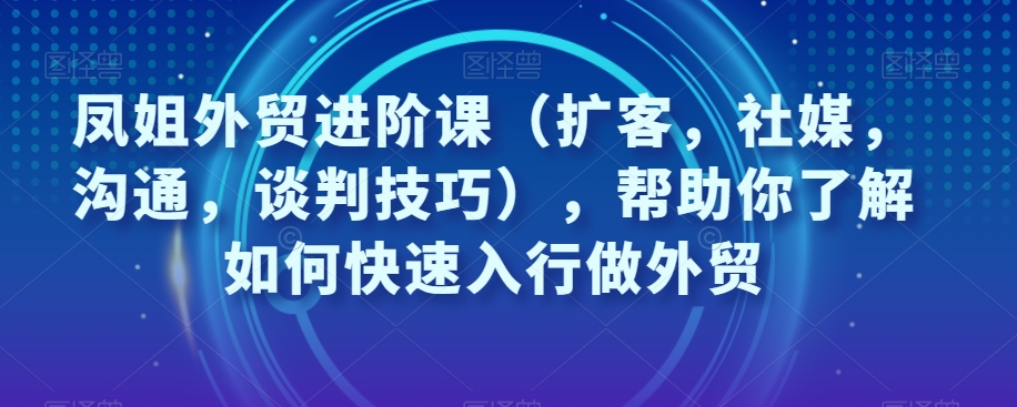 凤姐外贸进阶课（扩客，社媒，沟通，谈判技巧），帮助你了解如何快速入行做外贸-优才资源站