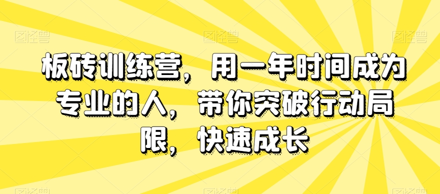 板砖训练营，用一年时间成为专业的人，带你突破行动局限，快速成长-优才资源站