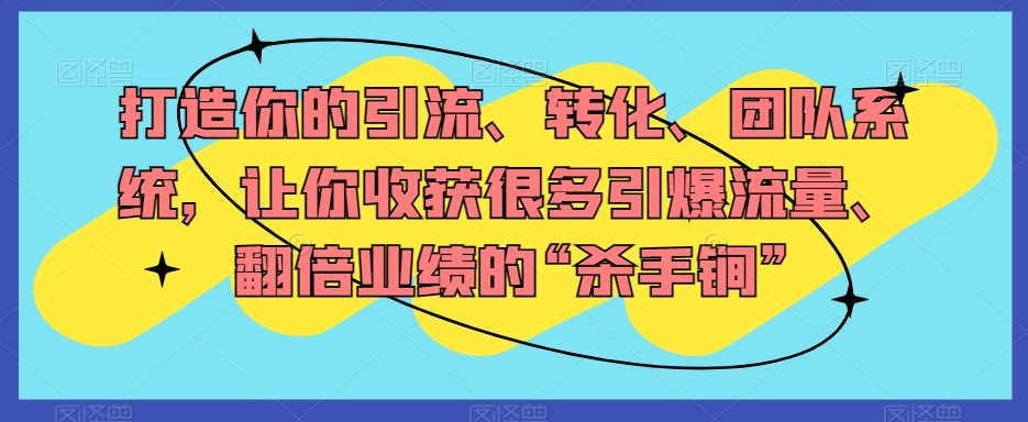 打造你的引流、转化、团队系统，让你收获很多引爆流量、翻倍业绩的“杀手锏”-优才资源站