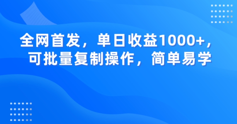 全网首发，单日收益1000+，可批量复制操作，简单易学【揭秘】-优才资源站