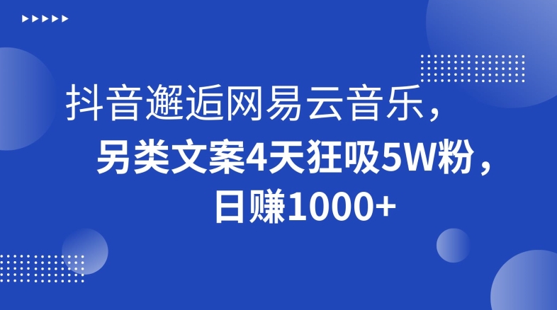 抖音邂逅网易云音乐，另类文案4天狂吸5W粉，日赚1000+【揭秘】-优才资源站