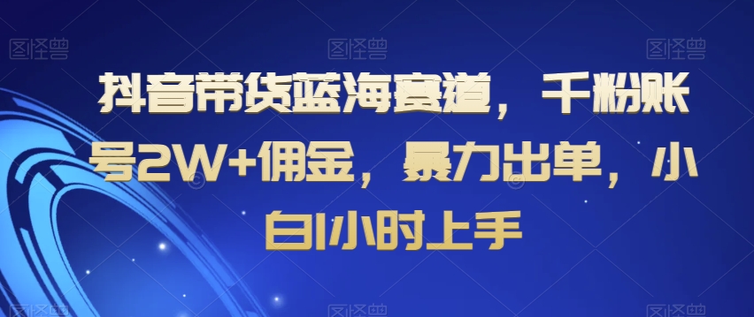 抖音带货蓝海赛道，千粉账号2W+佣金，暴力出单，小白1小时上手【揭秘】-优才资源站