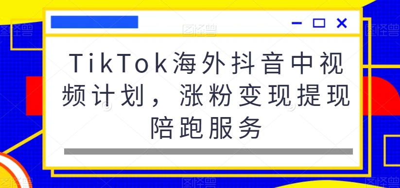 TikTok海外抖音中视频计划，涨粉变现提现陪跑服务-优才资源站