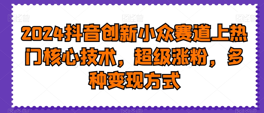 2024抖音创新小众赛道上热门核心技术，超级涨粉，多种变现方式【揭秘】-优才资源站