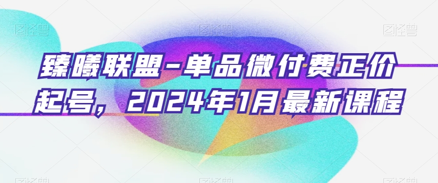 臻曦联盟-单品微付费正价起号，2024年1月最新课程-优才资源站