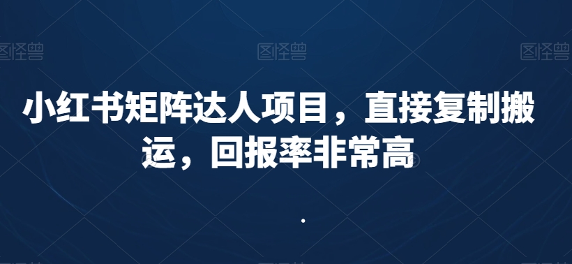 小红书矩阵达人项目，直接复制搬运，回报率非常高-优才资源站