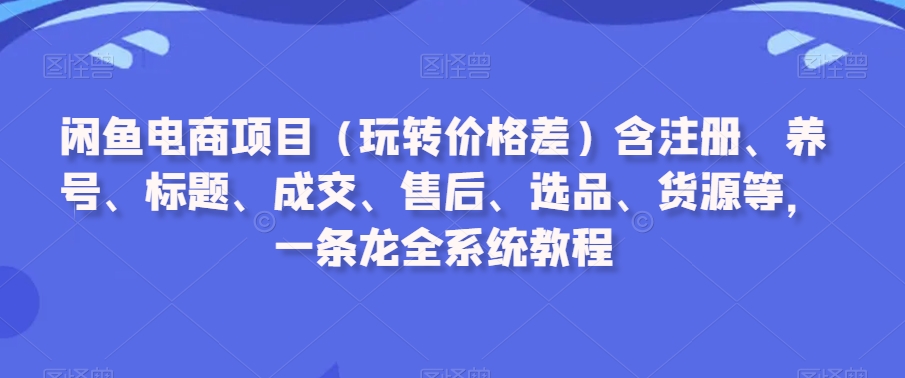 闲鱼电商项目（玩转价格差）含注册、养号、标题、成交、售后、选品、货源等，一条龙全系统教程-优才资源站