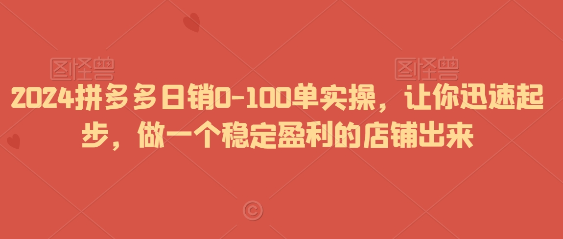 2024拼多多日销0-100单实操，让你迅速起步，做一个稳定盈利的店铺出来-优才资源站