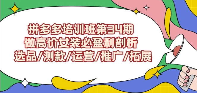 拼多多培训班第34期：做高价女装必盈利剖析选品/测款/运营/推广/拓展-优才资源站