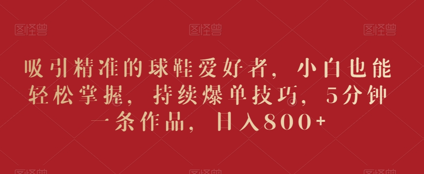 吸引精准的球鞋爱好者，小白也能轻松掌握，持续爆单技巧，5分钟一条作品，日入800+【揭秘】-优才资源站